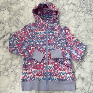 RARE! IVIVVA By LULULEMON Aztec Pink White Blue Zip Up Hoodie Sweater Jacket Top